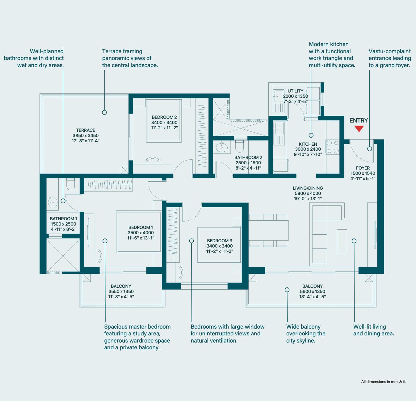 3 BHK Floor Plan