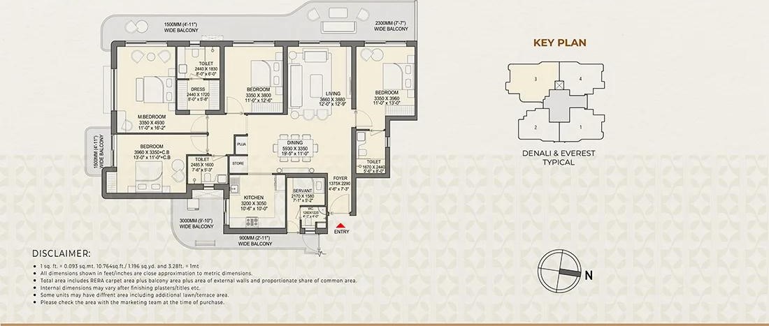 3 BHK + Servant Floor Plan