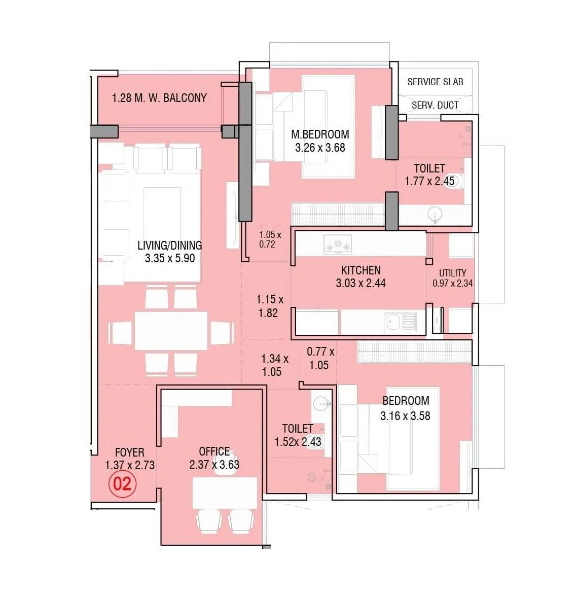 2 BHK Floor Plan
