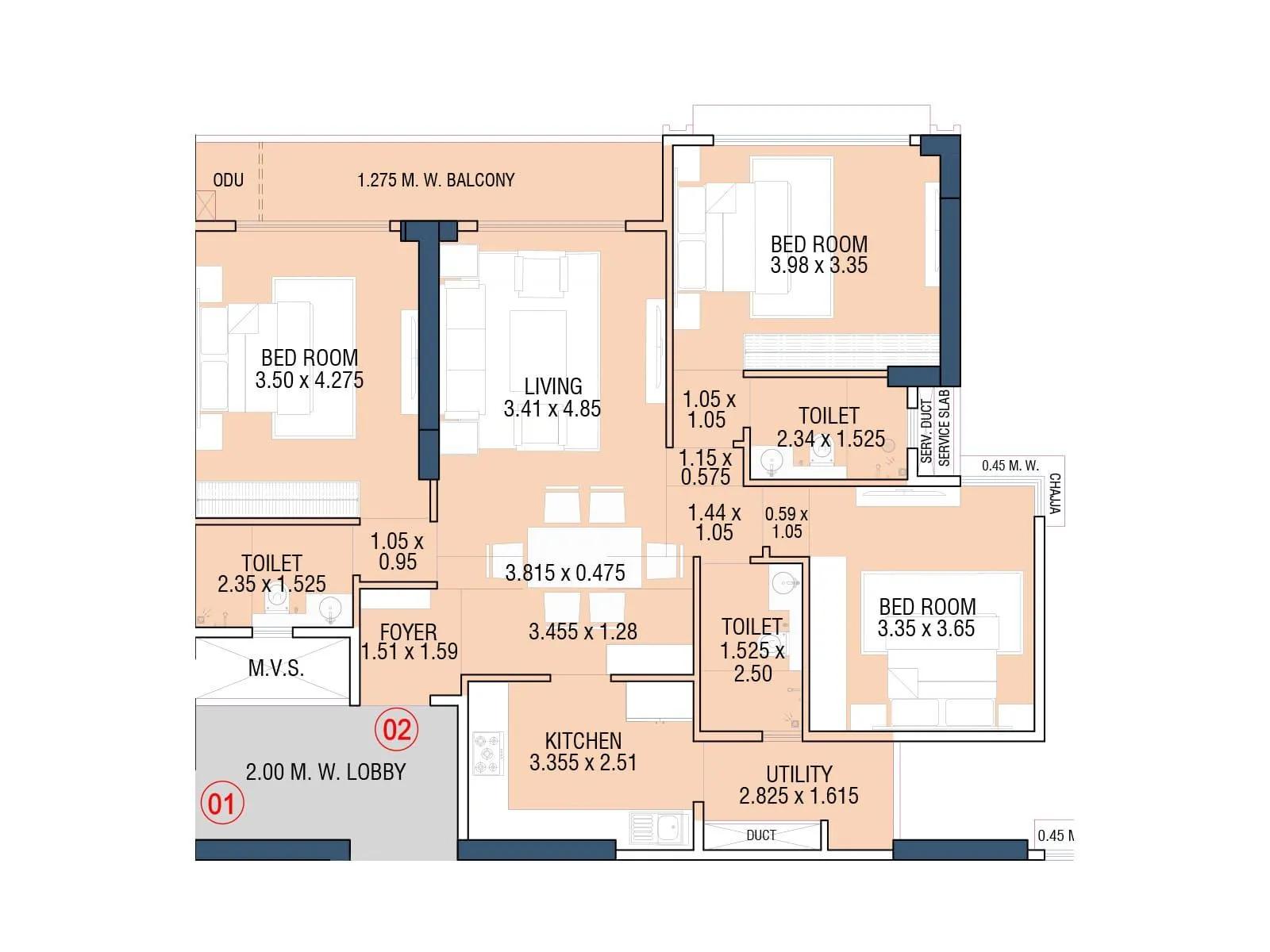 3 BHK Floor Plan