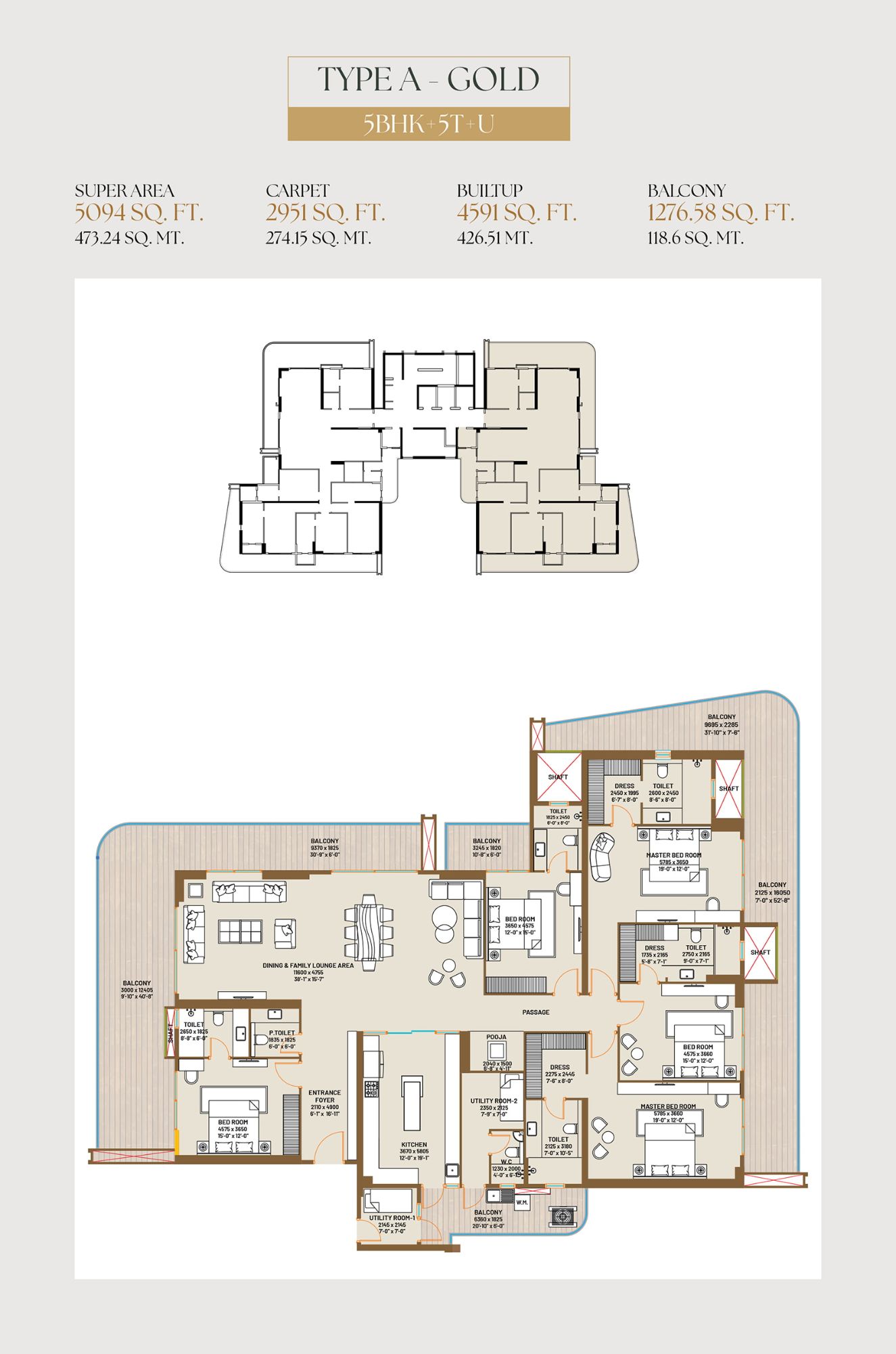 5 BHK + Utility Floor Plan