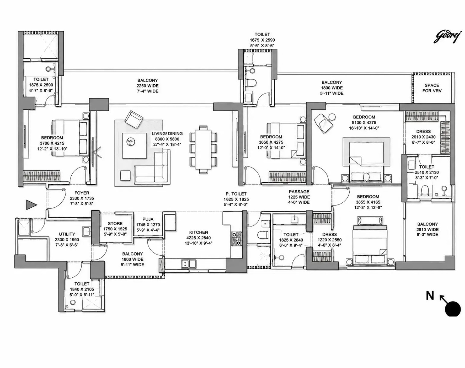 4 BHK Floor Plan