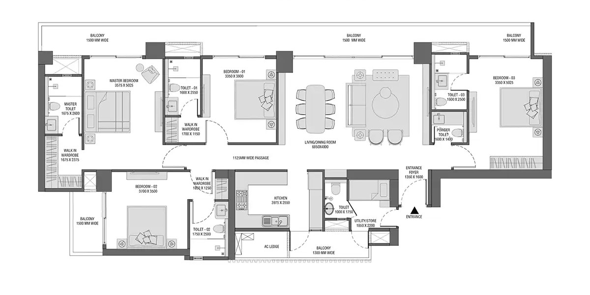 4 BHK + Utility Floor Plan