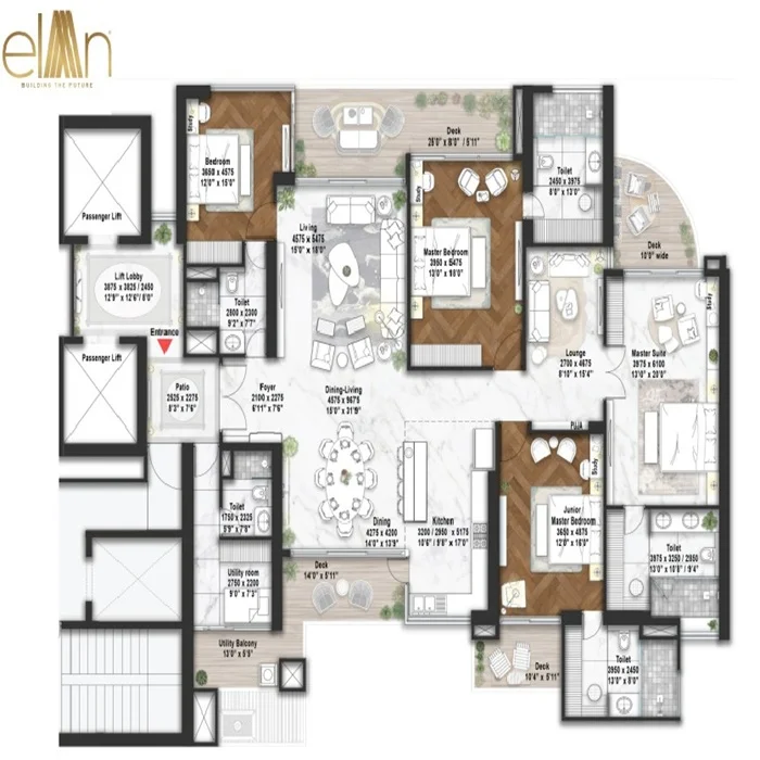 4 BHK + Utility Floor Plan