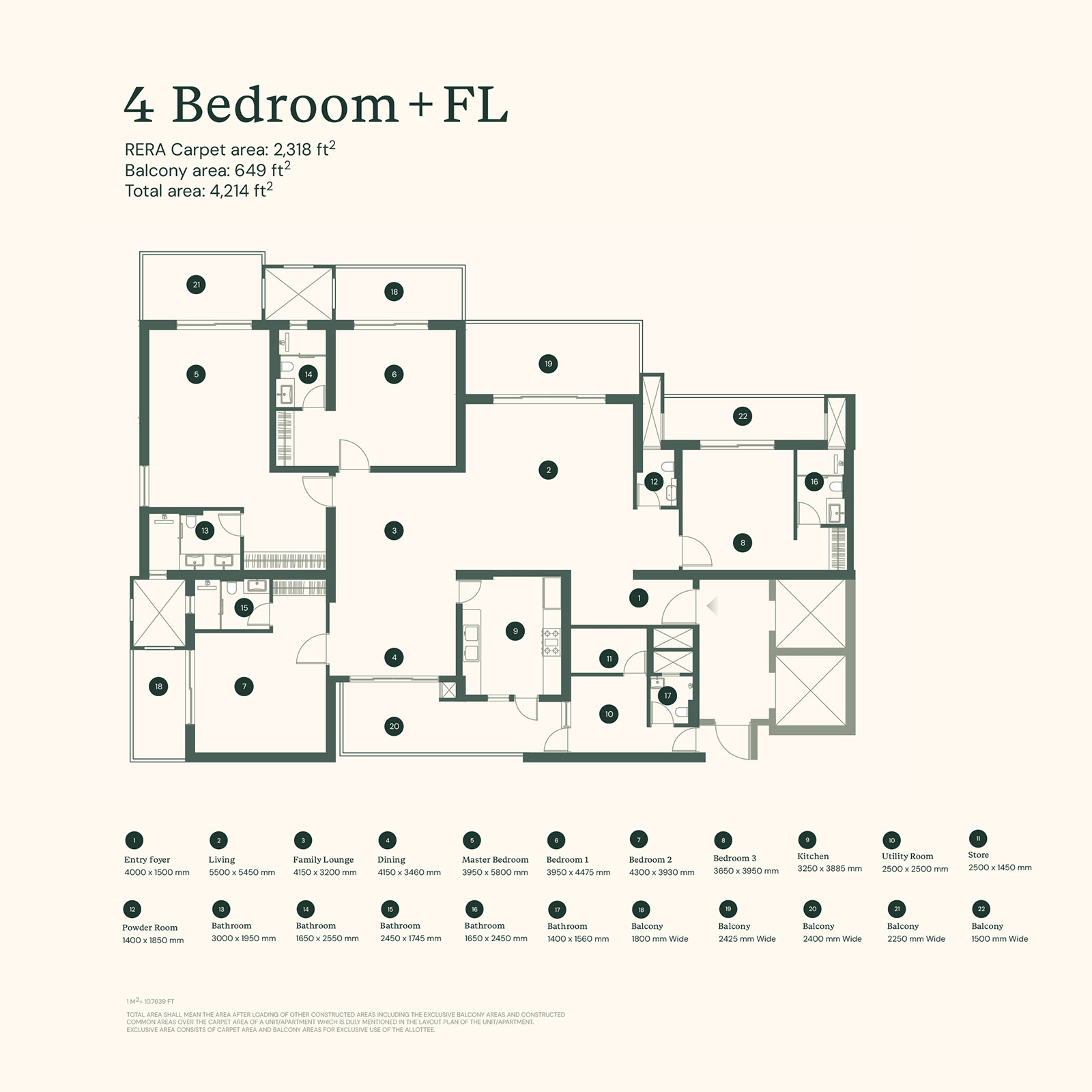 4 BHK + FL Floor Plan