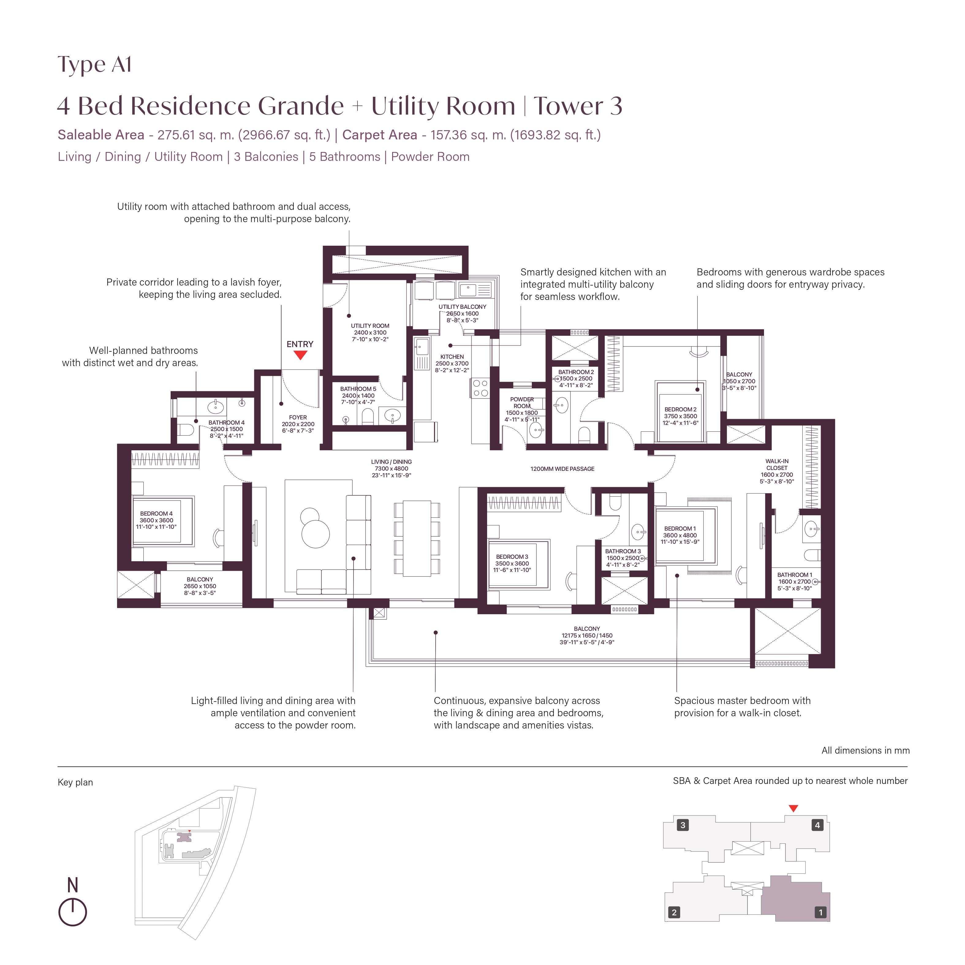 4 BHK + Servant Floor Plan