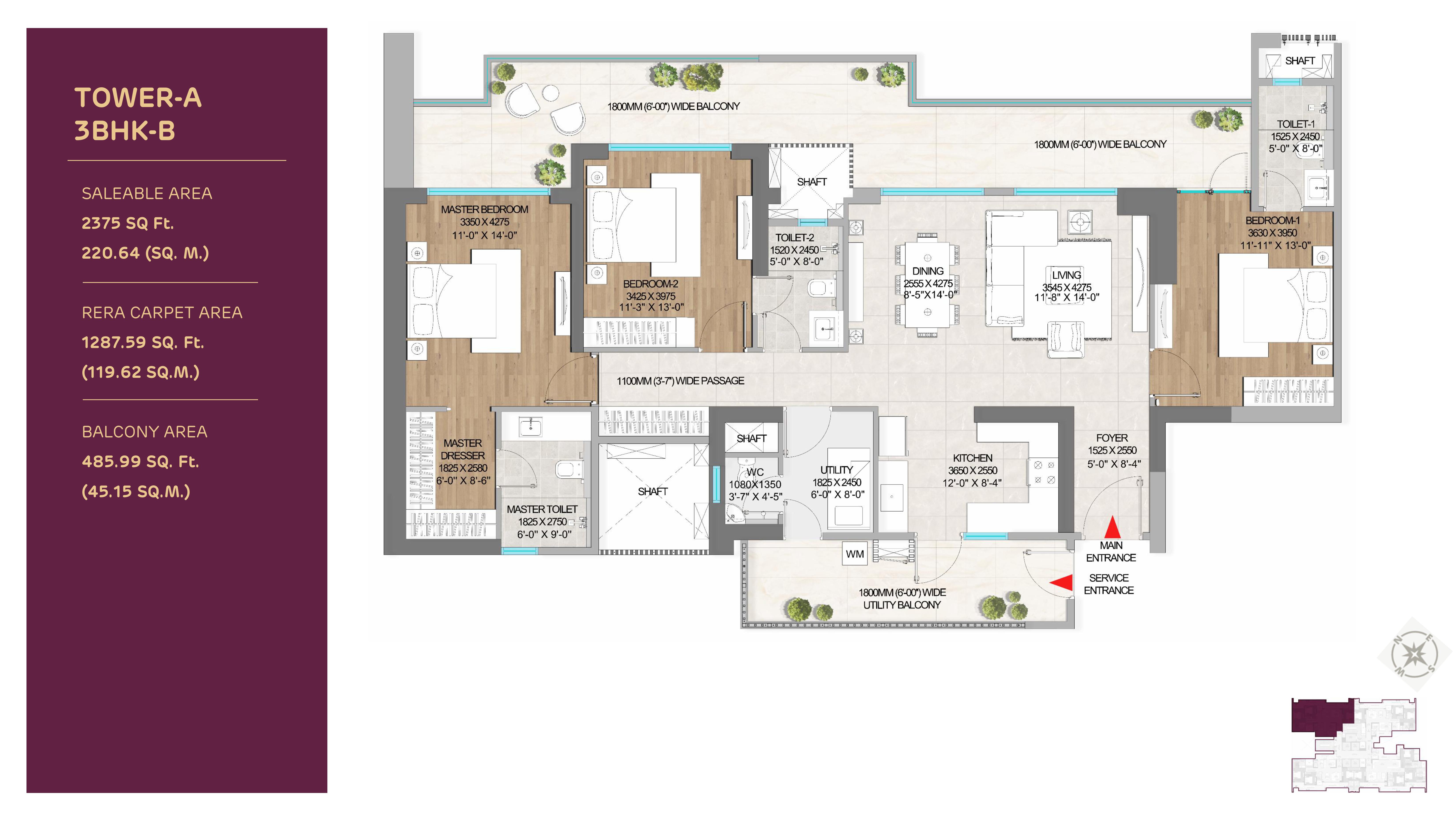 3 BHK Floor Plan