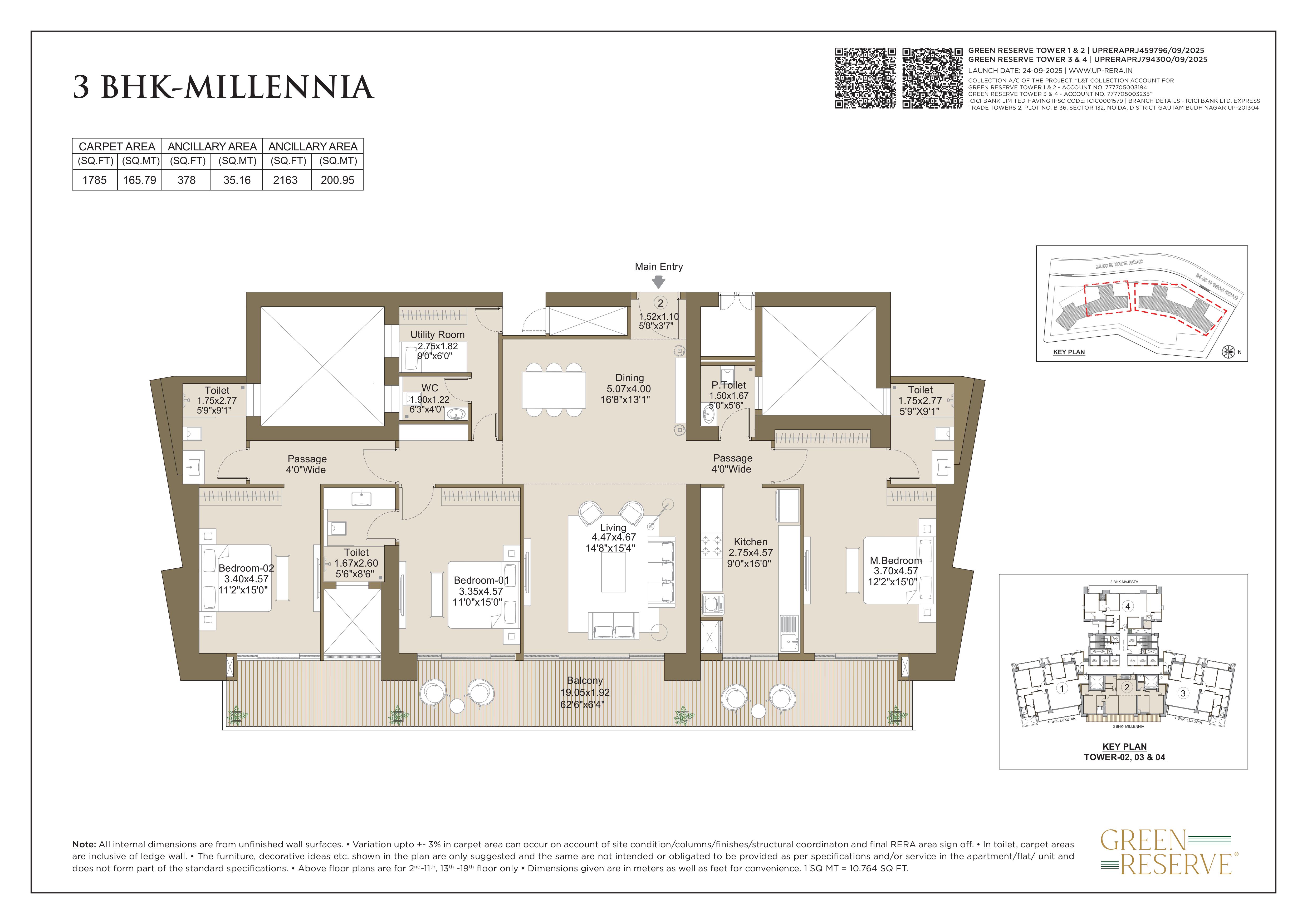 3 BHK Millenia Floor Plan